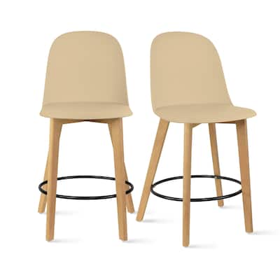 Set of 2 Designer Eiffel Chairs Counter Stools With Backs Side Molded Shell Kitchen Office Dining Dowel Bar Patio