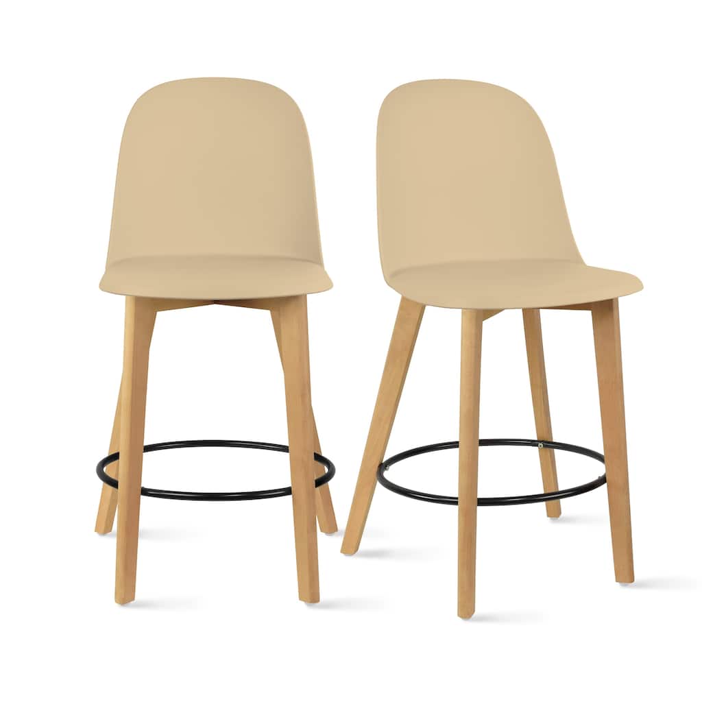 Set of 2 Designer Eiffel Chairs Counter Stools With Backs Side Molded Shell Kitchen Office Dining Dowel Bar Patio