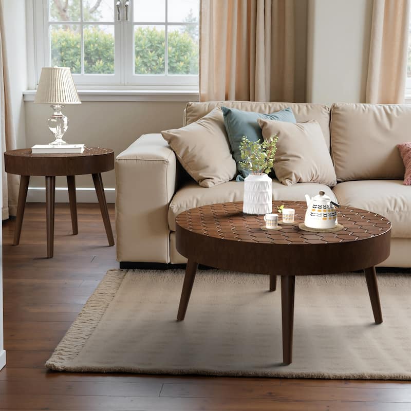COSIEST Rustic Brown Solid Wood Coffee Table for Living Room