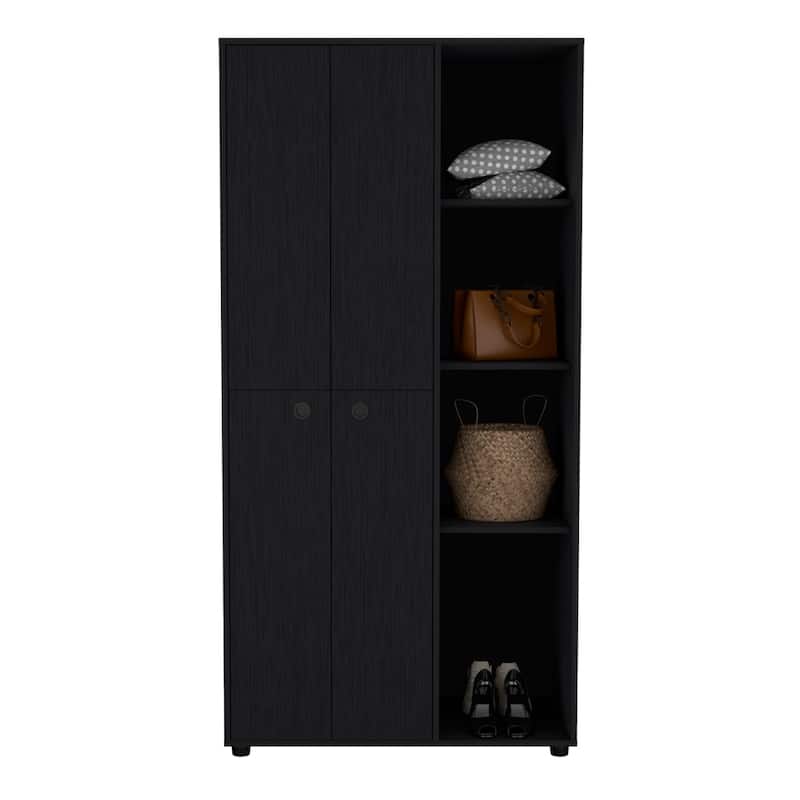 19.48" Modern Double-door Armoire with 2 Durable Metal Rods and Three Shelves