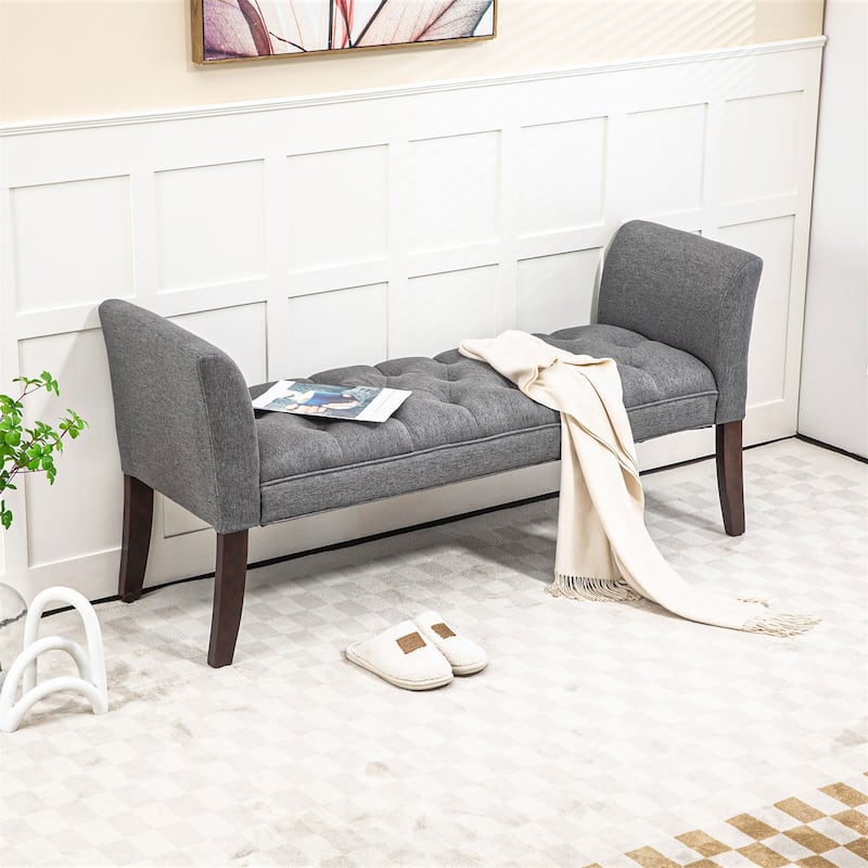 Upholstered Bedroom Entryway Bench - Dark Grey