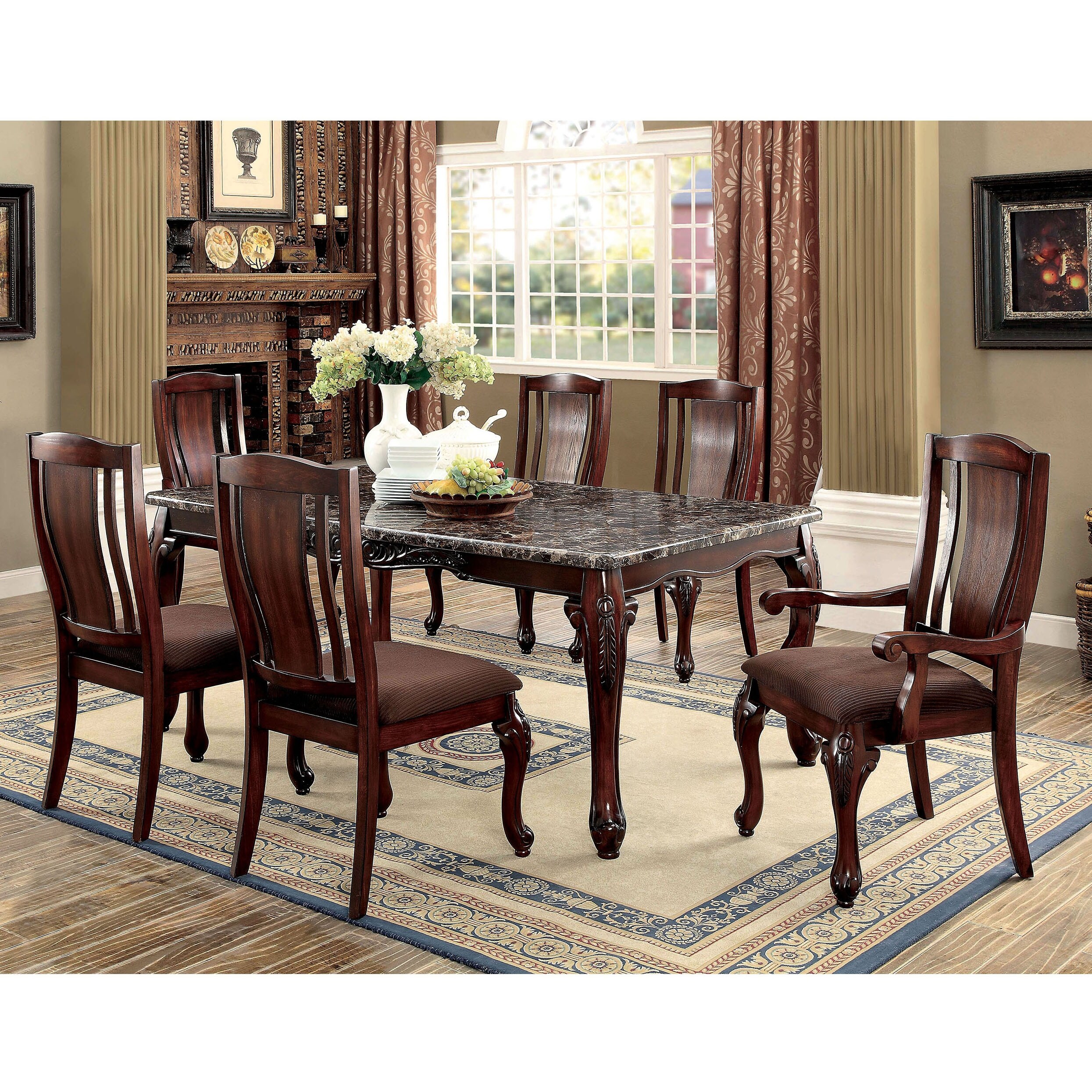 Shop Furniture Of America Ling Traditional Brown 7 Piece Dining