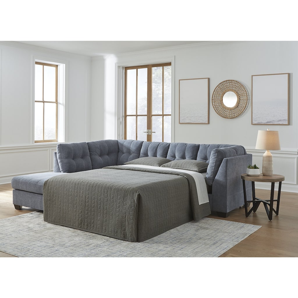 Signature Design by Ashley Marleton Dark Blue 2-Piece Sleeper Sectional with Chaise - 115"W x 91"D x 38"H