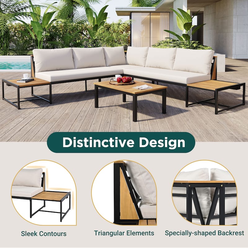 Patio Furniture Set with Loveseats and Pillows, 4 Pieces Outdoor Sofa Set with Waterproof Cushions and Coffee Table