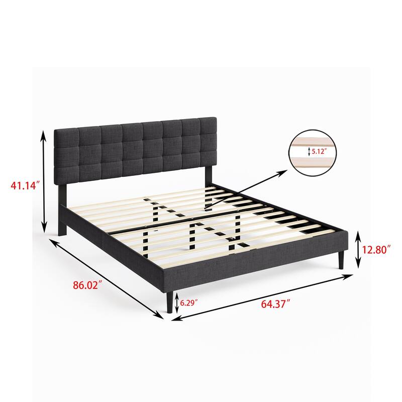 Alazyhome Square Tufted Upholstered Platform Bed Frame