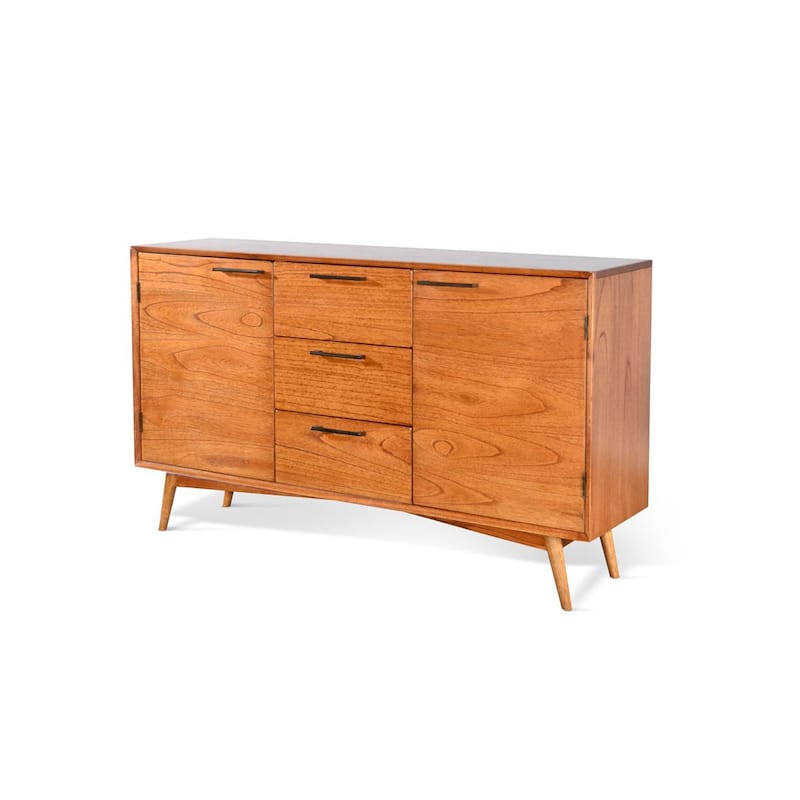Anara Sideboard Buffet Console with 2 Cabinet Doors, Brown Mindi Wood