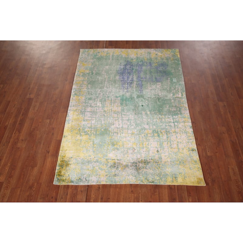 Contemporary Abstract Indian Accent Rug Handmade Wool Carpet - 4'5" X 6'5"