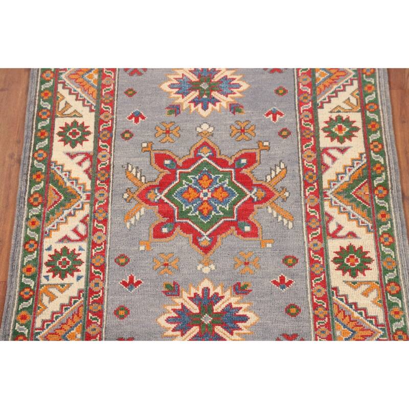Geometric Kazak Rug Handmade Foyer Wool Carpet - 2'9" x 4'0"
