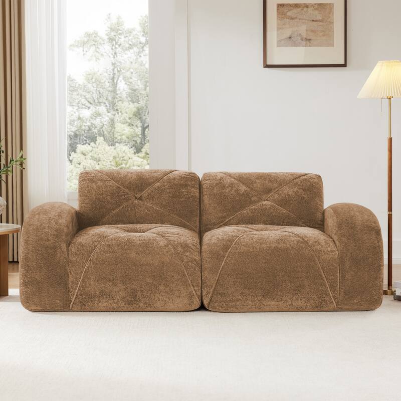 Modular Sectional Sofa Loveseat for Living Room, Stylish Accent Couch Camel 2-Seater Sofa Couch Settee
