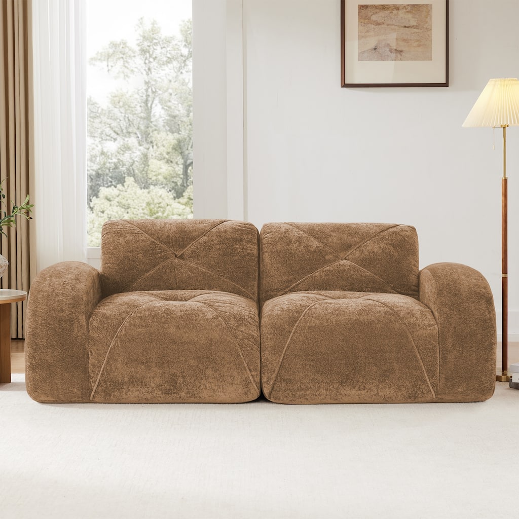 Rossetta 2-Seater Elegant Boneless Design Modular Velvet Fabric Tufted Sofa with Anti-Slip Base, No Assembly Required