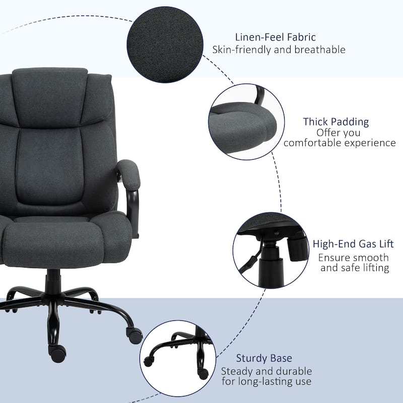 Vinsetto Big and Tall Executive Office Chair High Back Computer Desk Chair Ergonomic Swivel Chair with Linen Fabric