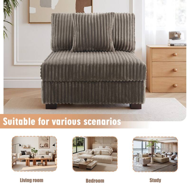 35.7" W Plush Corduroy Upholstered Armless Modular Sofa Chair