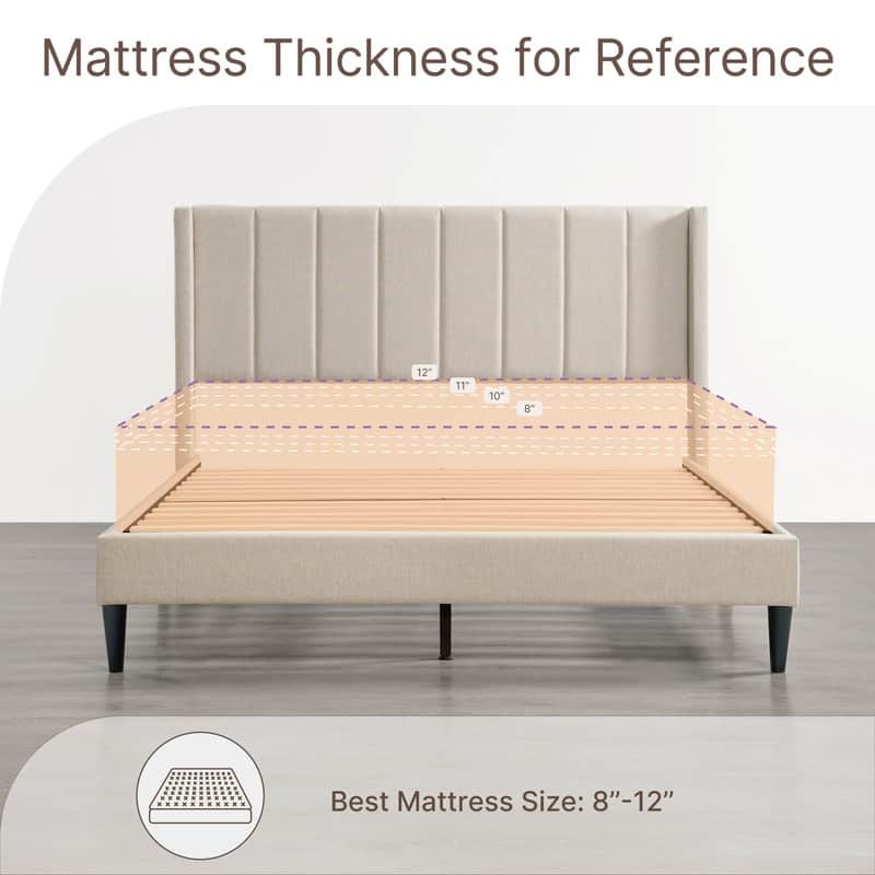 Eleanor Upholstered Platform Bed Frame with Vertical Stripe Headboard
