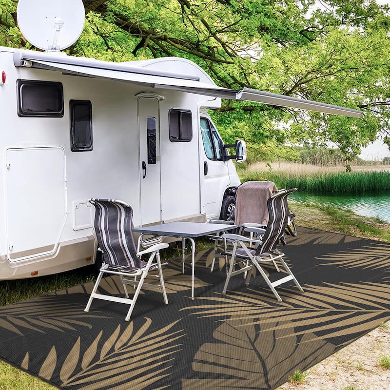 Mcow Palm Leaf Collection Reversible Woven Waterproof Outdoor Area Rug