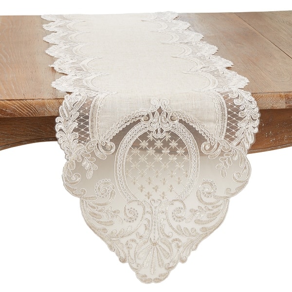 Charming Embroidered Lace Table Runner - 16"x54" - Natural.