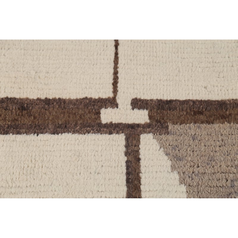 Moroccan Abstract Area Rug Hand-Knotted Geometric Wool Carpet - 8'10"x 12'2"