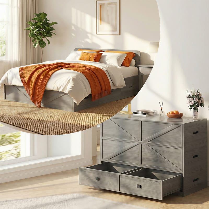 Mixoy Full/Queen Murphy Bed Convertible Sofa Set,3-in-1 Versatility with Built-in Storage,exclude mattrres,Grey