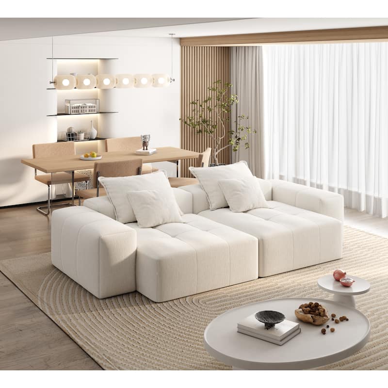 113.39" Chenille 4-Seater Modular Sofa, Sparkling Tufted and Non-Slip Base - Beige