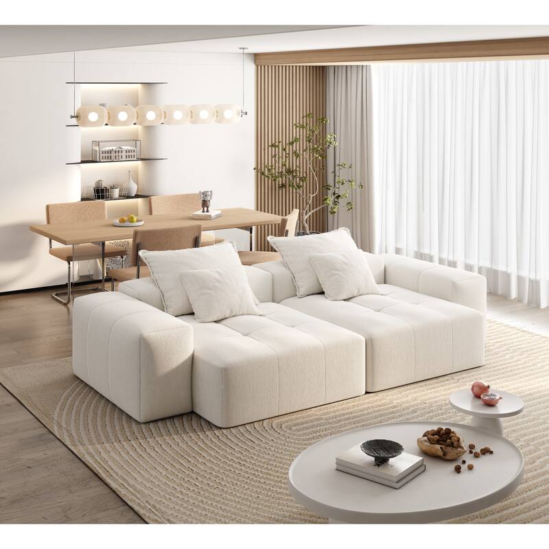 Modern Modular Chenille Sectional Sofa with 2 Chaise Lounge and 2 Armrest, 4 Pillows for Living Room
