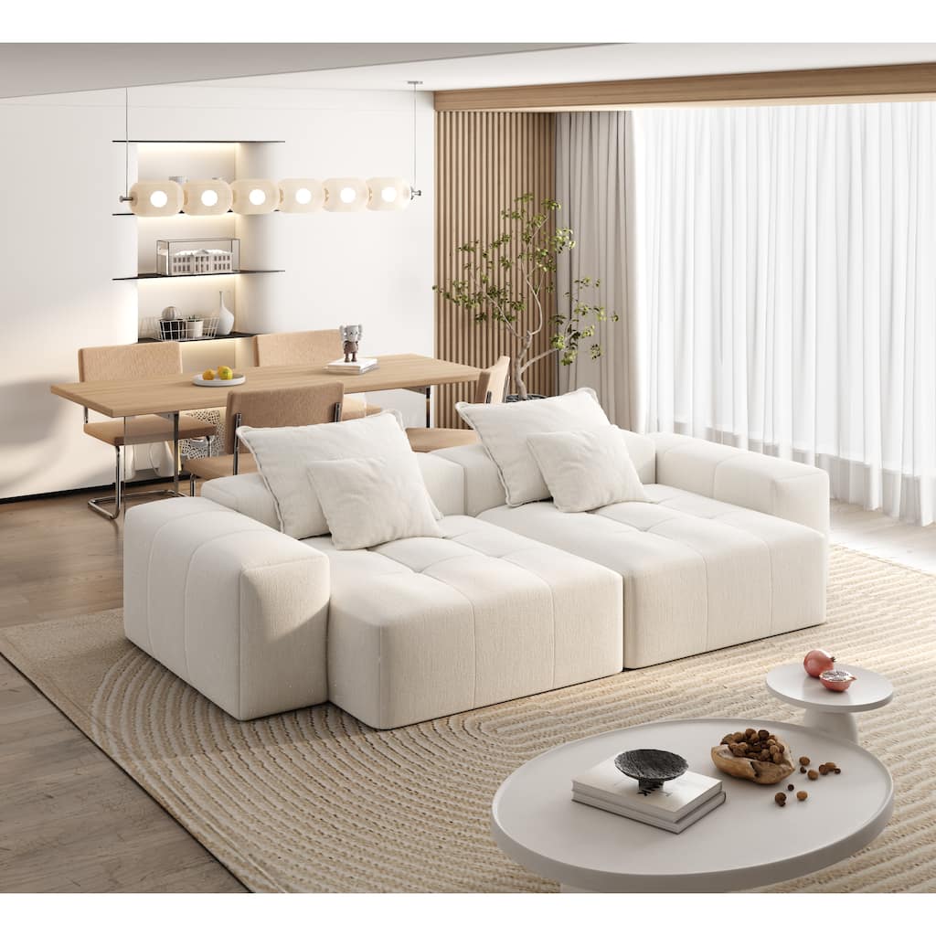 Modern Oversized Modular Sectional Sofa with 2 Chaise Lounge, 2 Armrests, 4 Pillows, No Assembly, Beige