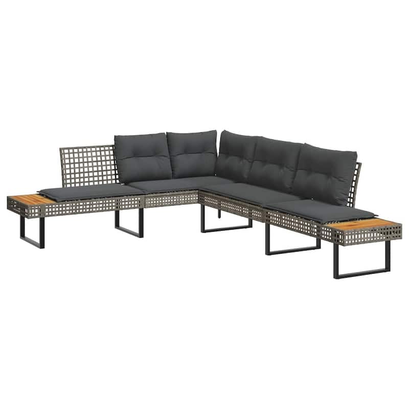 vidaXL 2 Piece Patio Sofa Set with Cushions Outdoor Poly Rattan and Acacia - 111.0 x 89.8 x 29.1