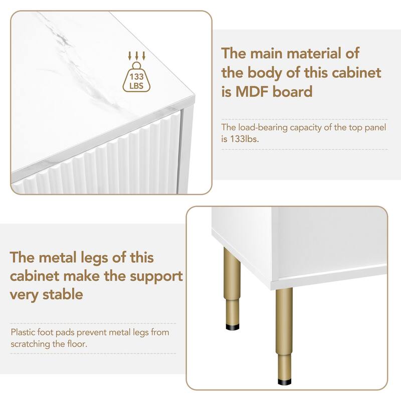 Luxury Storage Cabinet with Marble Finish, Gold Legs & Tempered Glass Doors for Modern Living Spaces