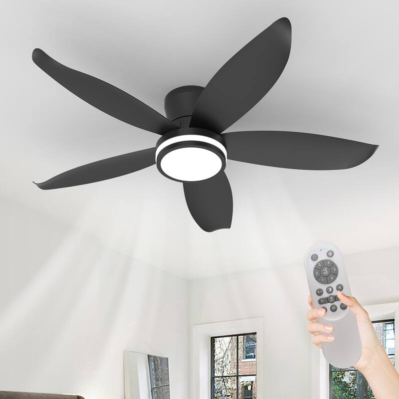 42-inch 5-blade high-airflow easy-install plug-in ABS blade ceiling fan light - Black