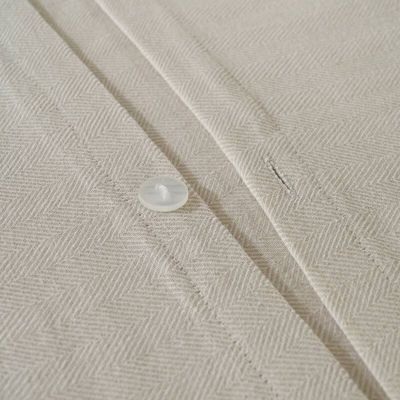 Wholinens Stone Washed Linen Cotton Blend Duvet Cover Set, Herringbone Design
