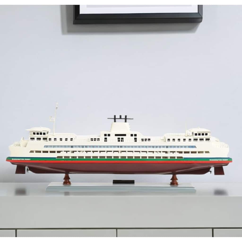 HomeRoots 11" Brown and White Washington Ferry Boat Hand Painted Decorative Boat - 25' X '11' X '5