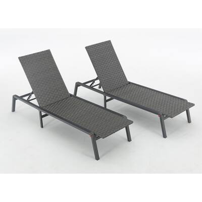 2 PCS Wicker Lounger Outdoor Wicker Adjustable Chaise Lounge Chairs