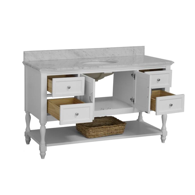 KitchenBathCollection Beverly 60" Single Bathroom Vanity with Carrara Marble Top
