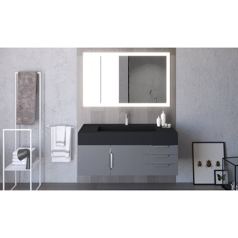 Nile 48" Wall Mounted Bathroom Vanity Set w/ Black Top