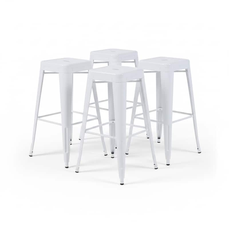 AC Pacific 30 Inch Industrial Stackable Metal BarStools Set of 2 - White
