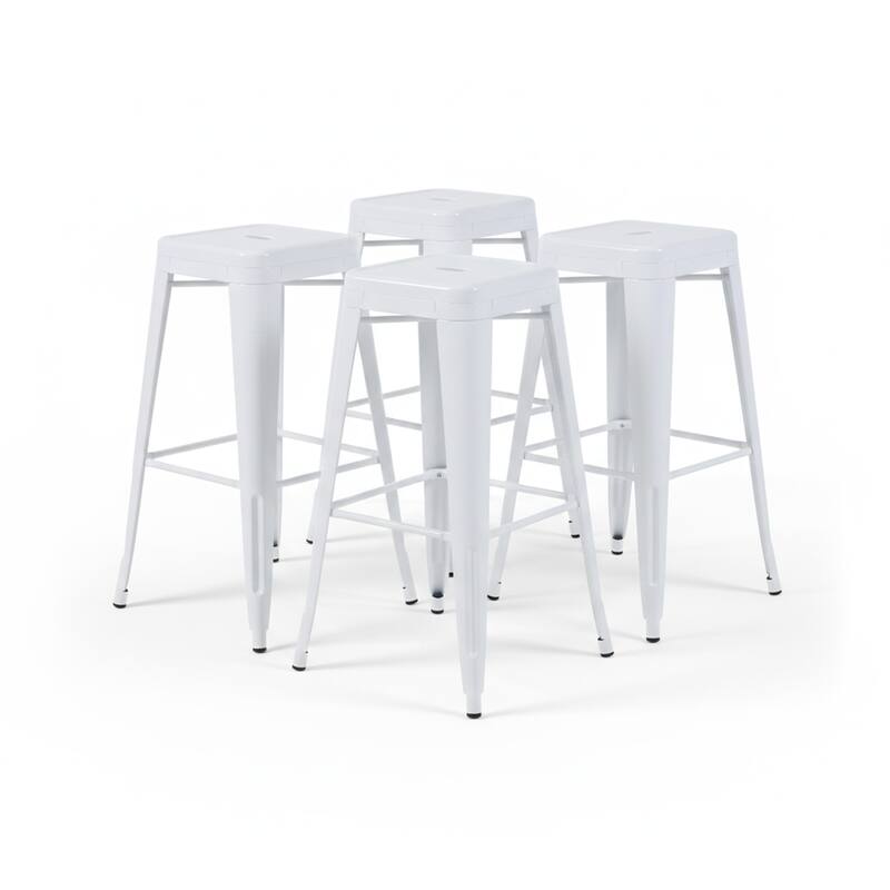 AC Pacific 30 Inch Industrial Stackable Metal BarStools Set of 4 - White