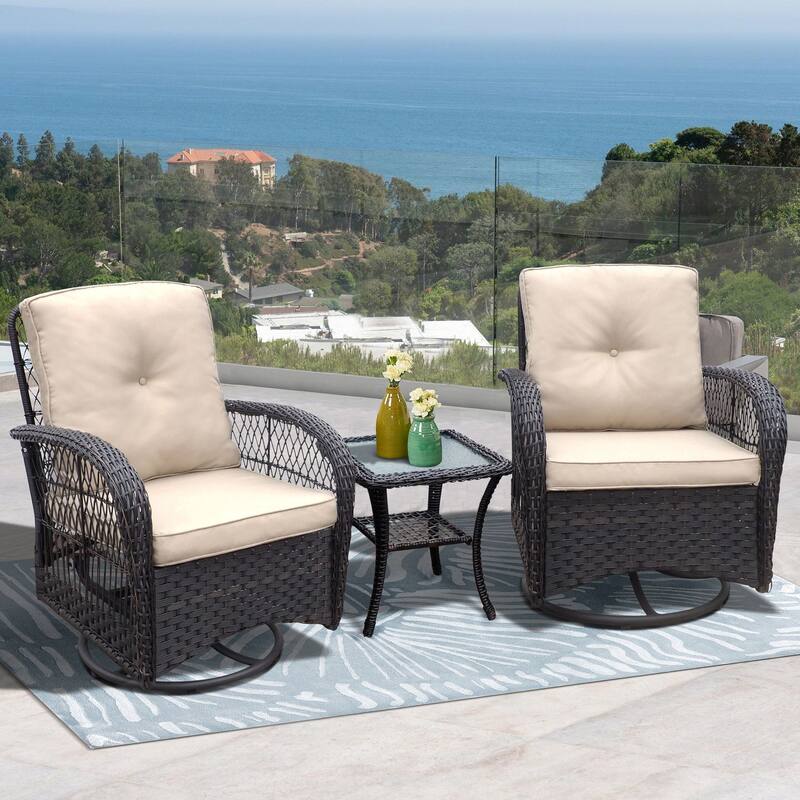 360-Degree Patio Wicker Swivel Rocker Chairs Set