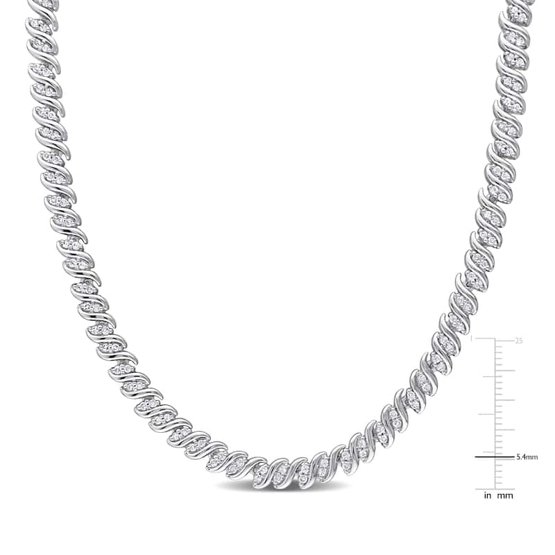 Miadora Sterling Silver 2ct TDW Diamond S-link Tennis Necklace
