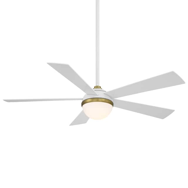Eclipse Indoor and Outdoor 5-Blade Smart Compatible Ceiling Fan 54in with 3000K LED Light Kit and Remote Control - 54 Inches - Satin Brass Matte White