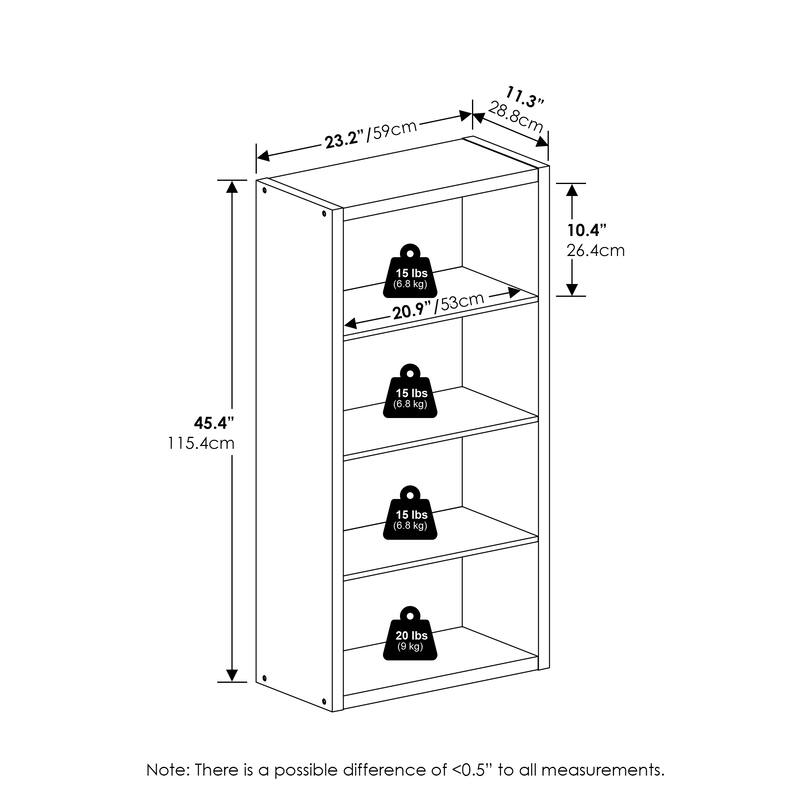 Furinno Viola 4-Tier Open Shelf Bookcase, Bookshelf, Dark Oak