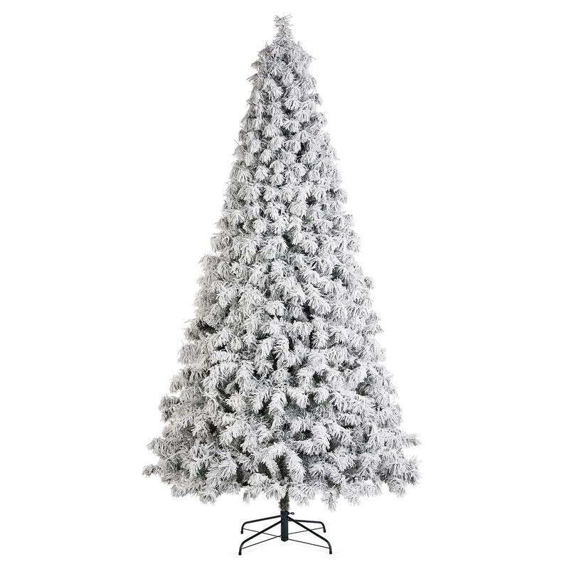 Glitzhome 7.5ft/9ft Pre-Lit Flocked Full Spruce Artificial Christmas Tree with C3 Lights Foot Switch