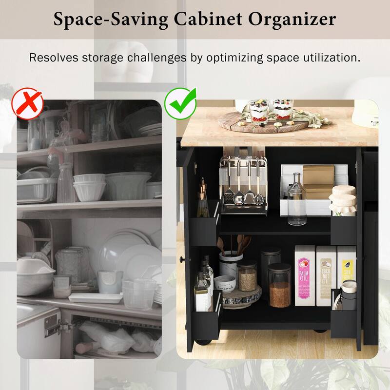 Rolling Kitchen Cart with Drop Leaf, Storage Rack, and 3-Tier Cabinet Organizer