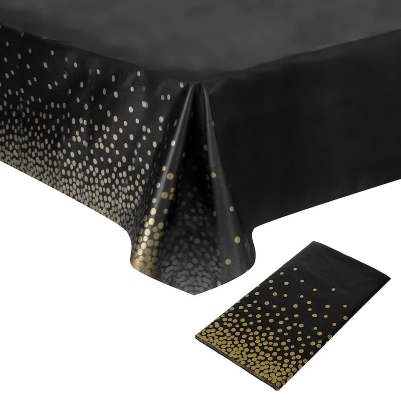4Pcs Black Disposable Plastic Tablecloth 54"x108" Gold Dots Table Cover