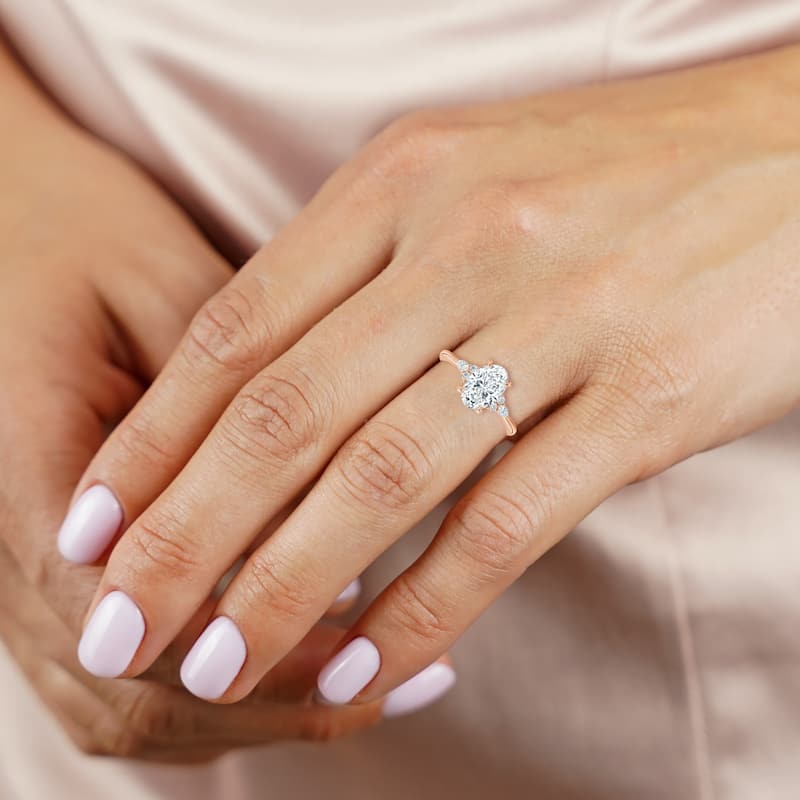Auriya 14kt Rose Gold Lab Grown Oval Diamond Engagement Ring with Dainty Tapered Diamond Embrace (F-G, VS)