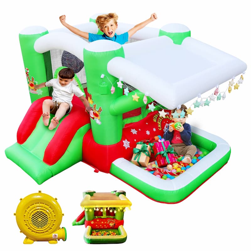 Christmas Jump 'n Slide Inflatable Bouncer for Kids Complete Setup with Blower - 80" x 91" Play Area - 55" Tall - N/A - Kids