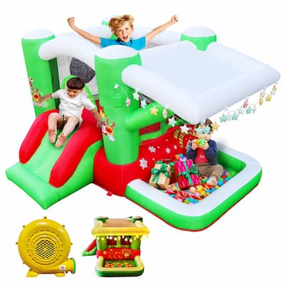 Christmas Jump 'n Slide Inflatable Bouncer for Kids Complete Setup with Blower - 80" x 91" Play Area - 55" Tall - N/A
