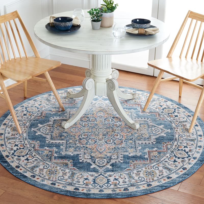 SAFAVIEH, Olympia Desdemona Abstract Rug - 6' Round - Blue/Beige