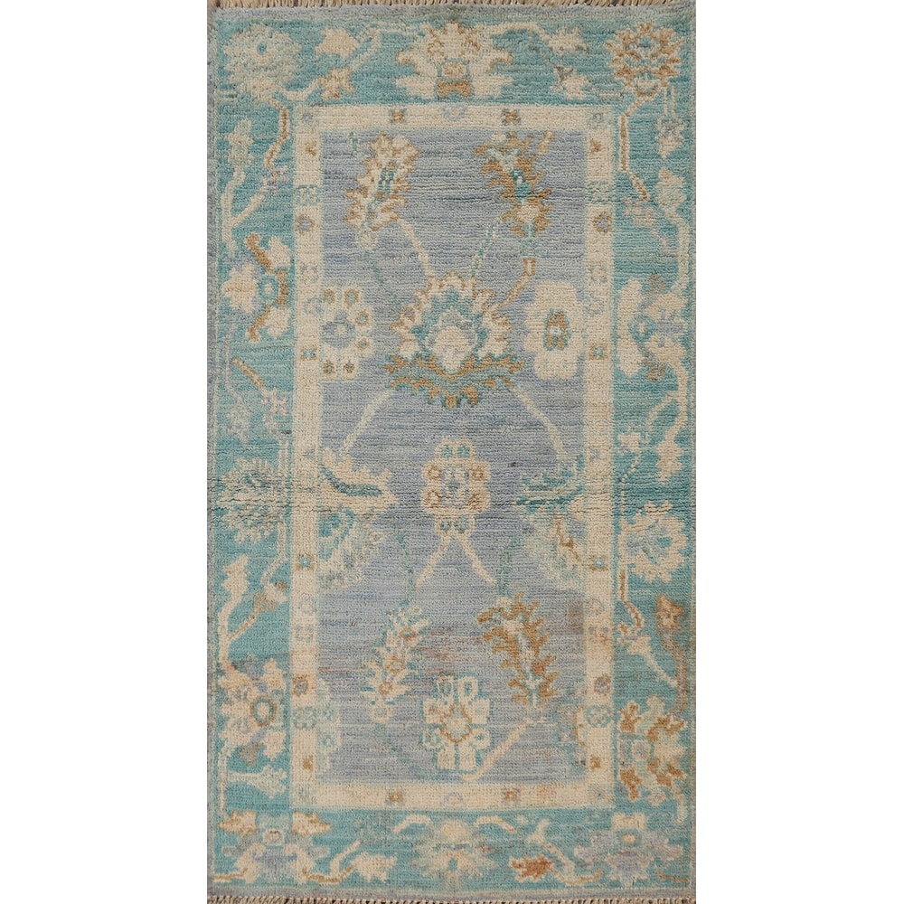 Hand Knotted Oriental 100% Wool Carpet Transitional All-Over Navy Blue & Blues Oushak Area Rug - 3' 11'' X 2' 0''
