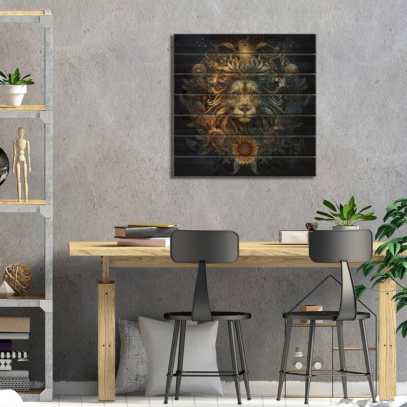 Sunflower Pride, Lion Print On Wood by Spacescapes - Multi-Color