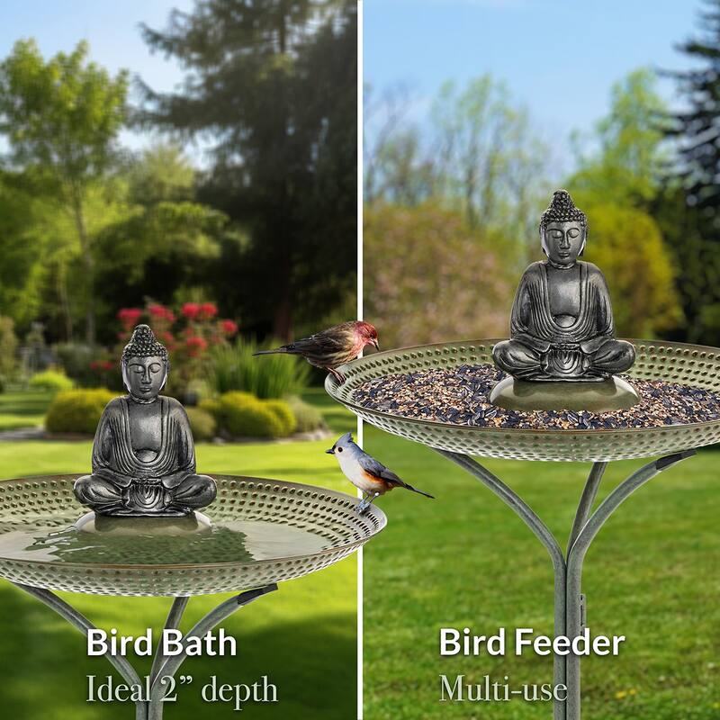 20" Blue Verde Copper Bird Bath with Buddha