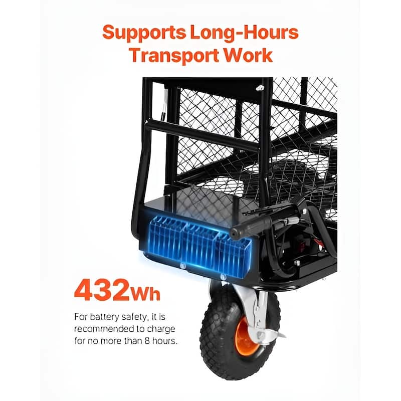 Black Rubber Iron 3-Wheel Electric Cart – 500W, 500lbs Load, Brakes - 33.46 x 21.65 x 10.83 in