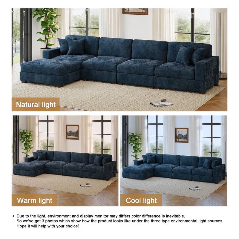Modern Oversized Chenille Modular Sectional Sofa with Ottoman